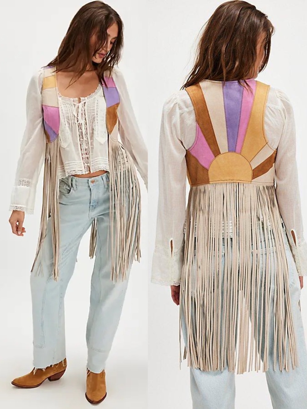 SPELL Aquarius Fringe Sunburst Vest Rare Medium